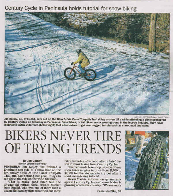 Akron Beacon Journal: Century Cycles in Peninsula hold tutorial for snow biking