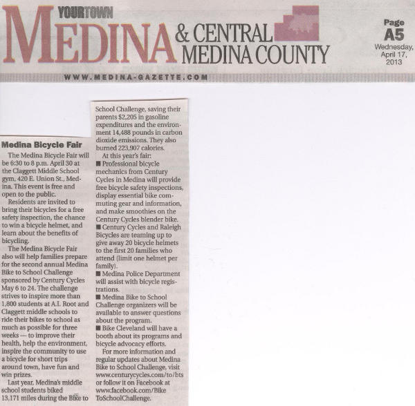 Medina Bicycle Fair article from the April 17, 2013 Medina Gazette