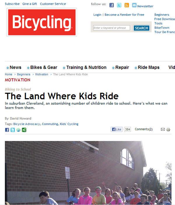 Screen shot of May 2013 Bicycling Magazine article