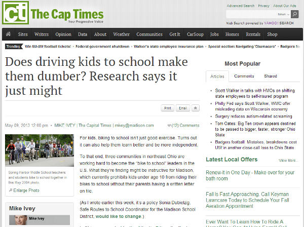 Screen shot of May 9, 2013 The Capital Times article