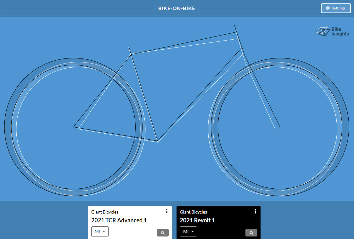 Screen capture from BikeInsights.com comparing a road bike and gravel bike